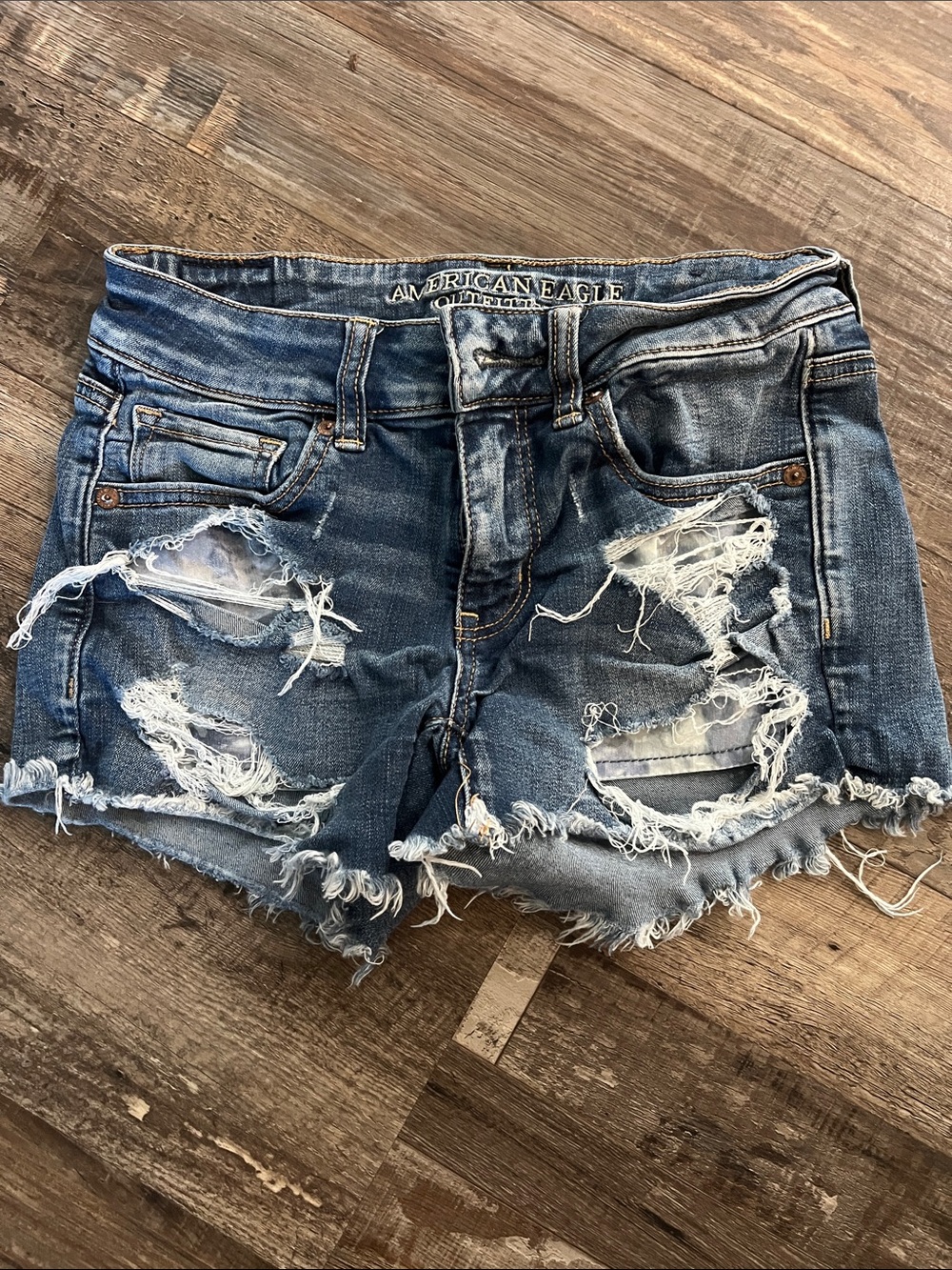 American Eagle Outfitters Women's Distressed Denim Shorts - Medium Blue